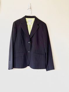 Preowned Warranted to be a Pendleton.  Pants and blazer set.  Dark blue with white pin stripes measurements in pictures Womens Suits, White Pin, Blazer Set, Blazer Suit, Suits For Women, Dark Blue, Stripes, Blazer, Purple