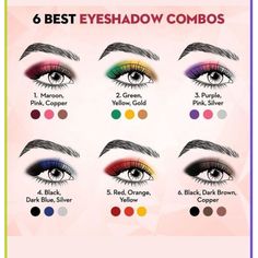 Includes Maroon, Pink, Copper, Green, Yellow, Gold, Purple, Pink, Silver, Black, Dark Blue, Silver, Red, Orange, Yellow, Black, Dark Brown, Copper. Eyeshadow Combos, Cheeks Makeup, Eye Makeup Guide, Makeup Tips Eyeshadow, Maquillage Yeux Cut Crease, Drag Make-up, Beginners Eye Makeup, Eye Makeup Techniques, Makeup Artist Tips