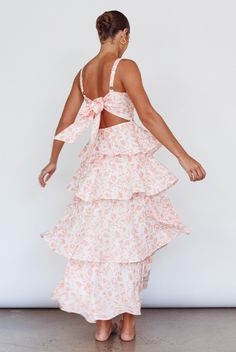 Shop the Provence Bloom Tiered Midi Dress Floral Orange | Selfie Leslie Spring Wedding Guest Dress Floral, Long Dresses Boho, Senior Cotillion Dress, Tiered Satin Dress, Cottagecore Dresses Formal, Cute Dresses Maxi, Tiered Bridesmaids Dresses, Pastel Dresses Formal, Sweet Heart Dress