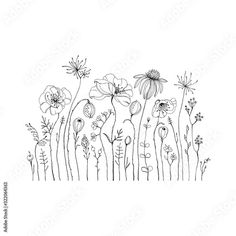 a line drawing of flowers on a white background