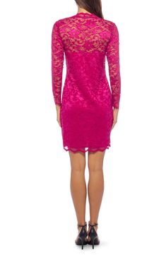 This full-of-romance dress is designed in rich romantic lace and trimmed with scalloped edges. V-neck Long sleeves Lined 96% polyester, 4% spandex Machine wash, tumble dry Made in the USA of imported fabric Romance Dress, Long Sleeve Sheath Dress, Prom Shopping, Lace Long Sleeve, Romantic Lace, Designer Crossbody Bags, Sweaters And Leggings, Scalloped Edges, Scalloped Lace