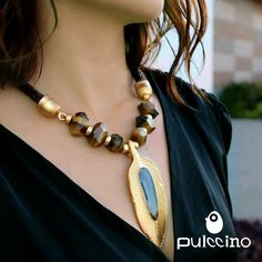 Con ágata facetada o cuarzo ahumado Chunky Jewelry, Jewelry Photography, Old Jewelry, Jewerly Diy, Brass Jewelry, Bijoux Diy, Diy Necklace, Necklace Earrings, Necklace Designs