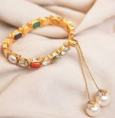 Navratan Bracelet For Women, Navratna Bracelet, Navaratna Bangles, Baby Jewellery, Indian Diamond Jewellery, Gold Bracelet Simple, Rangoli Colours