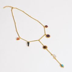 Modern Handmade Lariat Y Necklace with Seven vivid Semi Precious Gemstones for creating a fusion of timeless elegance and unique design. Stellar Elegance 7 healing stone lariat necklace is a game-changer This low-hanging, rainbow gemstone drop piece isn't just another trinket - it's modern, unique and designed to complement any outfit effortlessly. Perfectly suited for plunging necklines or high-necks; this necklace doubles down on feminine charm while harmonizing all seven of your chakras throu April Birthstone Jewelry, Rainbow Gemstones, Y Necklace, Forever Jewelry, Pearl Jewellery Earrings, Evil Eye Jewelry, Eye Jewelry, Healing Stone, Fine Jewelry Gift