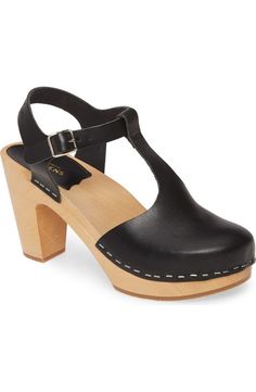 Swedish Hasbeens Sky T-Strap Pump (Women) | Nordstrom Chic Clogs With Ankle Strap And Buckle Closure, Chic Ankle Strap Clogs With Buckle Closure, Chic Clogs With Ankle Strap And Removable Insole, Chic Ankle Strap Clogs With Removable Insole, Chic Block Heel Clogs With Heel Strap, Chic Clogs With Heel Loop And Ankle Strap, Chic Clogs With Wooden Heel And Ankle Strap, Chic Ankle Strap Clogs With Wooden Heel, Leather Clogs With Buckle Closure And Block Heel