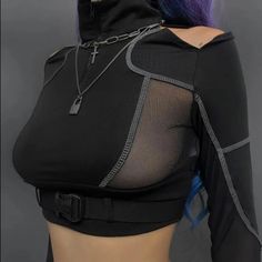 𝔇𝔢𝔱𝔞𝔦𝔩𝔰: Style: Gothic, Cyberpunk, Darkwear, Techwear, Streetwear Material: Spandex & Polyester, very stretchy and breathable material, perfect for the close-fitting design. Seductive, restless crop top with hollow-out and see-through design Super stretchable, it fits your body perfectly without making you feel rigid Enjoy free shipping with a purchase of over 80$ SIZE WAIST BUST LENGTH SHOULDERS 26-27 in 30-33 in 14.5 in 24 inM 27.5-28.5 in 31.5-34.5 in 15 in 24.5 inL 29-30 in 33-36 in 1 Black High Stretch Club Top, Black Stretch Tops For Club, Black High Stretch Top For Club, Gothic Stretch Tops For Club, Black Punk Style Tops For Club, Stretch Punk Club Tops, Stretch Punk Style Club Tops, Punk Stretch Tops For Club, Stretch Punk Tops For Club