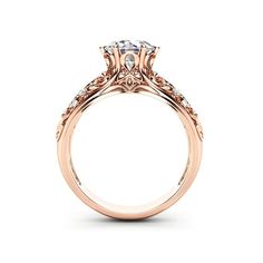 14K Rose Gold Engagement Ring Unique Engagement Ring Rose Gold | Etsy Elegant Diamond Filigree Ring With Intricate Design, Rose Gold Fine Jewelry With Intricate Design For Wedding, Rose Gold Rings With Intricate Design, Luxury Wedding Filigree Ring With Prong Setting, Classic Rose Gold Rings With Intricate Design, Rose Gold Filigree Ring For Formal Occasions, Intricate Design Rose Gold Promise Rings, Classic Rose Gold Filigree Ring For Wedding, Fine Jewelry Rose Gold Filigree Ring For Formal Occasions