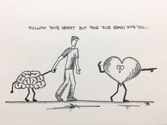 a drawing of a man pulling a heart shaped object