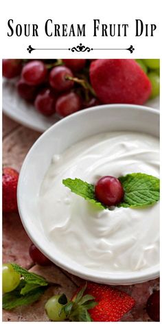 sour cream fruit dip with fresh strawberries on the side