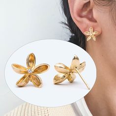 Material: 18K gold plated brass, color not easily tarnish Size: 15x16mm, loop size 1.2mm approx. (see Pic 2) Color: gold  Quantity: 10pcs This listing is for ear backs to match: https://www.etsy.com/shop/Nbeads?ref=seller-platform-mcnav&search_query=ear+back More gold findings here: https://www.etsy.com/shop/Nbeads?ref=seller-platform-mcnav&search_query=gold+plated Diy Jewelry Earrings, Flower Earrings Studs, Flower Studs, Ear Studs, Earring Findings, Gold Flowers, Matte Gold, Flower Earrings, Jewelry Supplies