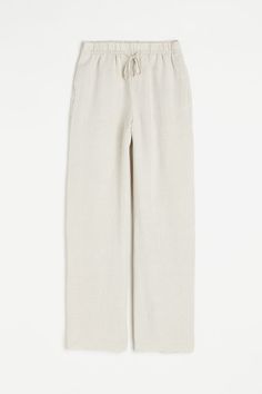 Full-length pants in an airy  woven viscose and linen blend. High waist  elasticized  drawstring waistband  and wide legs with side-seam pockets. Cream Linen Pants, Beige Linen Pants, Long Linen Pants, Summer Linen Pants, Summer Style Guide, Cute Pajama Sets, White Linen Pants, Linen Blend Pants, Paris Outfits