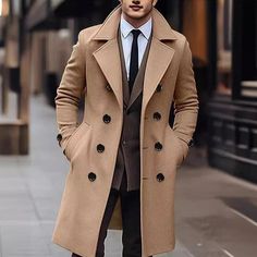 Wiaofellas - Vintage Double Breasted Woolen Overcoats Men Long Jackets Spring Fashion Solid Color Turn-down Collar Coats For Mens Streetwear Shoulder (cm) Bust Size(cm) Length (cm) Sleeve (cm) Suggest Weight (kg) S 47 110 93 64 - M 48.5 114 95 65 - L 50 120 97 66 - XL 51.5 126 99 67 - XXL 53 132 101 68 - 3XL 54.5 138 103 69 - 4XL - - - - - 5XL - - - - - "Size measured by ourselves, sometimes has some errors, but always within 3cm." Winter Outerwear With Buttons For Cold Weather, Brown Single Breasted Outerwear For Winter, Winter Outdoor Outerwear With Buttons, Winter Outerwear With Buttons And Long Sleeves, Winter Pea Coat With Button Closure, Winter Sport Coat With Pockets And Long Sleeves, Beige Double-breasted Sport Coat For Fall, Solid Winter Sport Coat With Stand Collar, Casual Wool Coat With Stand Collar For Winter