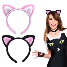 PRICES MAY VARY. 🐱 Elevate Your Look: Our Cat Ears Headband Set includes two charming headbands, perfect for enhancing any outfit with a touch of feline charm. Available in classic black and playful pink, these headbands are versatile and stylish. 🎉 Suitable for Parties: Whether it's a dollhouse-themed party or a kids' celebration, these headbands add a magical element to any occasion. Let your little one's imagination run wild as they embrace their inner kitty with these adorable accessories. Novelty Cat Ears Costume Hat For Cosplay, Halloween Ears Headband Hair Accessories, Halloween Cat Ears Headpiece, Halloween Headband With Ears, Halloween Cat Ears Costume Headpiece, Halloween Cat Ears Costume Hats, Halloween Costume Cat Ears Headpiece, Novelty Costume Hat With Cat Ears, Harajuku Style Adjustable Costume Accessories For Halloween