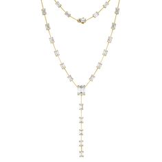 34.58ct Emerald Cut Diamond Drop Necklace in 18k Yellow Gold Diamond Lariat Necklace, Diamond Drop Necklace, Mark Broumand, Emerald Cut Diamond, Diamond Drops, Emerald Cut Diamonds, Lariat Necklace, Drop Necklace, Emerald Cut