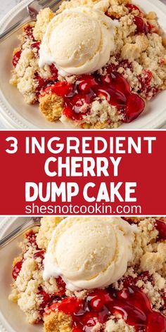 Cherry dump cake on a white plate. Easiest Desserts, Cherry Recipes Dessert, Cherry Dump Cake Recipe, Cherry Dump Cake, Blueberry Dump Cakes, Dump Cake Recipe, Pie Filling Recipes