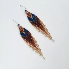 Navy blue & brown beaded earrings Seed bead earrings - Etsy Украина Navy Blue And Champagne, Beading Earring, Stitch Earrings, Beadwork Earrings, Earrings Patterns, Earrings Chandelier, Brick Stitch Earrings, Beading Jewelry, Family Jewels