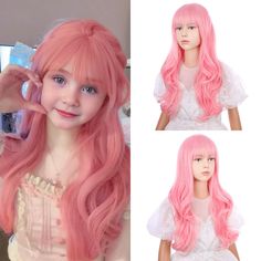 PRICES MAY VARY. 1.Color:Light Pink(Tip: Slightly color difference between different monitors). 2.Length:56cm/ 22inches. (Tip:Measured From "Crown to End"). 3.Hair Material:Heat-resistant synthetic fiber, restyle the wig below 130 degree centigrade. Density-150%, very close to your own hair, super soft and comfortable. 4.Adjustable Cap:Average size-20 inches, the size could be adjusted to 19"-21".Two adjustment straps inside the wig, which can be intertwined to a fixed position to fit most head Light Pink Wig, Pink Wig With Bangs, Pink Wigs, Chara Design, Wavy Wigs, Star Makeup, Pink Wig, Doll Wigs, Wig With Bangs