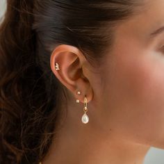 Stylishly cool earring jackets are crafted with two 3mm Freshwater Pearls| Lead and Nickel free.Sold as a PAIR Gold Vermeil (Thick layer of Gold plated over Sterling Silver) Pearl Size 3mm(0.12in) Adjustable, fits 6-11mm(0.25x0.4in) Push butterfly back closure #E175-GPL Wedding Earrings Hair Down, Bridal Earrings Multiple Piercings, Ear Piercings Wedding, Elegant Hypoallergenic Huggie Ear Climbers, Elegant Hypoallergenic Teardrop Piercings, Elegant Everyday Ear Cuff, Elegant Dangle Ear Wire Piercing, Elegant Dangle Ear Wire Piercings, Formal Pearl Earrings