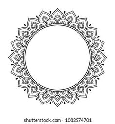 the circular frame is made up of black and white floral designs on a white background