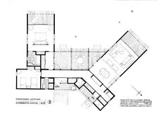 the floor plan for this modern house is shown in black and white, with two separate rooms on each side