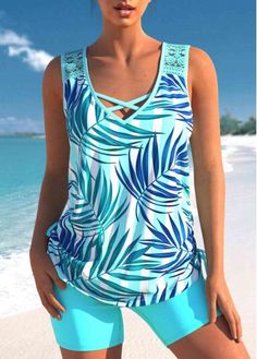 Color:Cyan;Size:S;Size:M;Size:L;Size:XL;Size:XXL;Season:Summer;Bra Style:Padded;Decoration:Lace Patchwork;Style:Vacation;Color Scheme:Green;Pattern Type:Tropical Print;Washing Instructions:Hand Wash;Composition:82% Polyester, 18% Spandex;Bottom Type:Shorts;Occasion:Beach;Package Contents:1 X Top , 1 X Shorts;Strap Style:Unadjustable;Pad Style:Removable;Support:Wire Free; Vintage College Sweatshirts, Body Plus Size, Beige Crewneck, Elegant Summer Outfits, Plus Size Fall Fashion, Crewneck Sweatshirt Women, Tankini Set, Plus Size Swimsuits, Womens Crewneck