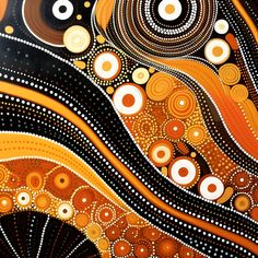 an abstract painting with circles and dots on it's surface, in oranges and browns