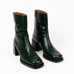 Joan Boot Emerald – Labucq Green Boots With Reinforced Heel And Square Toe, Green Square Toe Boots With Reinforced Heel, Fall Green Square Toe Heeled Boots, Green Square Toe Boots For Fall, Green Square Toe Heeled Boots For Fall, Green Heel Boots, Prettiest Cookies, Square Toe Boots Outfit, Dark Green Boots