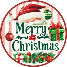 merry christmas sign with santa clause and presents