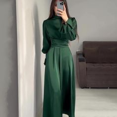 Cyflymder Ruffled Bandage Elegant Maxi Dress For Women Patchwork Slim – cyflymder Elegante Y Chic, Elegant Maxi Dress, Long Skirts, Women Long Dresses, Outfit Casual, Lantern Sleeves, Flared Sleeves, Party Dresses, Green Dress