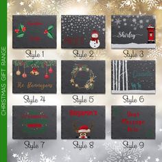 twelve days of christmas cross stitch patterns for the holiday season, including santa's sleigh and snowflakes