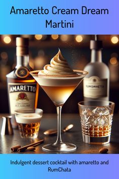 an advertisement for amaretto cream dream martini