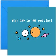 a greeting card with the words best dad in the universe and an image of planets