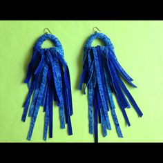 Medium Weight Handmade Leather Earrings! Handmade Blue Leather Earrings, Blue Leather Bohemian Earrings, Blue Bohemian Leather Earrings, Bohemian Blue Leather Earrings, Trendy Blue Fringe Earrings, Handmade Leather Jewelry, Earrings Inspiration, Leather Earrings, Leather Jewelry