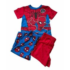 This Spiderman Toddler Boys Is Flame Resistant And Consists Of (3) Pieces: Short Sleeve Top Short Bottoms - Solid Red Long Bottoms - Spiderman Decals Playful Red Sleep Sets, Playful Red Sleepwear Sets, Red Playful Sleepwear Sets, Red Character Print Loungewear Sets, Red Cartoon Print Cotton Sleepwear, Red Cotton Sleepwear With Cartoon Print, Red Cartoon Print Sets For Playtime, Red Cotton Sets With Cartoon Print, Red Cotton Sets With Character Print