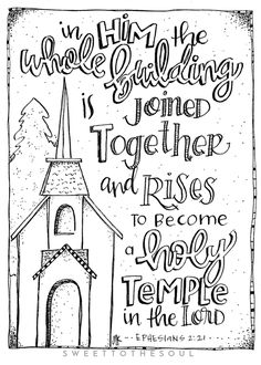 a black and white drawing of a church with the words, we will be gladding