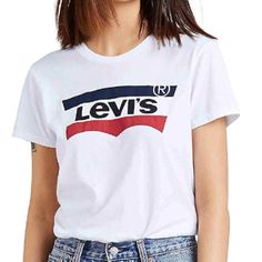 Iconic Levi's Style Is All Yours When You Rock This Classic Women's White Logo Tee Shirt Top. Perfect For Spring, Summer, 4th Of July, Memorial Day Holidays With It's Patriotic Colors! In Size X-Large. Measurements (Approximate) Chest (Pit To Pit) 22" Length 26" Product Features Levi's Logo Graphic Crewneck Short Sleeves Fabric & Care Cotton Machine Wash Imported G2 Jean Zara, Levis Shirt, Levis Women, Vintage Logo, Logo Tees, Crew Neck Tee, Black Tshirt, Graphic Tee, Levi's