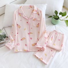 The Cloud Cotton Story Original Pajamas Pink Cotton Sleepwear For Home, Cute Cotton Lounging Sets, Sweet Cotton Long Sleeve Sets, Sweet Long Sleeve Cotton Sets, Cute Cotton Sleepwear For Pajama Party, Sweet Long Sleeve Sleepwear For Loungewear, Cute Printed Cotton Sleepwear, Cute Strawberry Print Sleepwear For Lounging, Multicolor Cotton Loungewear Sets