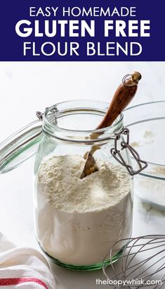 homemade gluten free flour blend in a glass jar