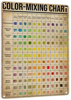 the color mixing chart is displayed on an old paper