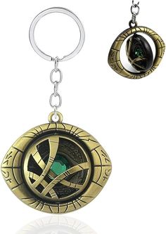 the avengers symbol keychain is shown next to an image of loki's eye