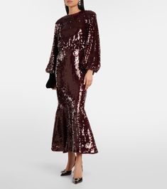 Sequined maxi dress in red - Rotate | Mytheresa Rotate Birger Christensen, Birger Christensen, Sequin Design, Sequin Maxi Dress, Sequin Maxi, Lingerie Dress, Lace Slip, Sports Leggings, Hair Pieces