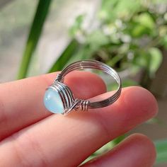 Healing Crystal Ring, Wire Wrapped Crystal, Health Food Store, Wrapped Crystal, Wire Wrapping Crystals, Party Rings, Crystal Ring, Blue Agate, Pink Quartz