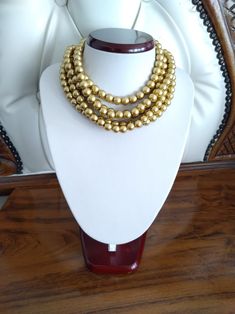 Chunky Gold Necklace, Pearl Statement Necklace, Choker, Multi Strand Pearl Choker, Gold Wedding Jewelry, Bridal, Bridesmaid Gifts - Etsy Gold Multi-strand Pearl Necklace, Gold Multi-strand Pearl Necklaces, Gold Multi-strand Bridal Necklace, Gold Bridal Necklace With Beads For Party, Gold Multi-strand Pearl Necklace For Party, Gold Pearl Bridal Necklace For Party, Gold Pearl Bridal Necklace In Costume Style, Gold Multi-strand Beaded Necklaces For Formal Occasions, Gold Multi-strand Beaded Necklace For Formal Occasions