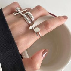 Stackable Rings Silver, Geometric Nail, Dope Jewelry, Geometric Ring, Vintage Style Jewellery, Classy Jewelry, Color Ring, Rings Simple, Jewelry Party