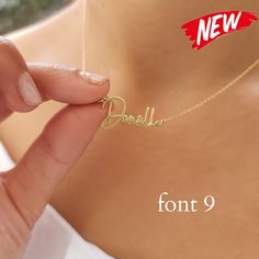 Personalized Name Necklace-Gold Name Necklace-Perfect Gift for Her-Sterling Silver Name Necklace Solid Gold Name Necklace-Christmas Gifts Here is a dainty, delicate and simple, yet classy minimalist Name  Necklace. The perfect gift for yourself and your loved ones  Features [] Made to Order [] Material Option: High Quality 925 Sterling Silver-14K Solid Gold (Both Name and the Chain 100% real. It's not plated) []Dimensions: Depending on your font choice, height sizes range from 10mm to 6mm lowercase. [] Color Options: Sterling Silver -Gold Plated-Rose Gold Plated---- 14K Solid Yellow Gold-14K Solid White Gold                                         PACKAGE 🎁 All items are gift wrapped with care and sent in protective packaging to ensure safe delivery to every customer. Gold Name Necklace For Christmas Birthday Gift, Gold Jewelry For Christmas Birthday Gift, Gold Sterling Silver Charm Necklace With Custom Name, Personalized Gold Name Necklace For Christmas, Silver Minimalist Name Necklace As Gift, Custom Name Gold Necklace For Gift, Custom Name Rose Gold Jewelry For Christmas, Gold Charm Necklace With Name For Birthday Gift, Personalized Gold Charm Necklace For Birthday Gift