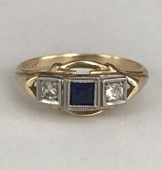 Vintage Art Deco Style 14K Gold Ring with Sapphire Blue and Clear Simulated Stones Marked FRCO for Fritz Rossier by VintageBlingEtc on Etsy Vintage Sterling Silver Rings, Rings Rings, Blue Gems, Charm Rings, Silver Art, 14k Gold Ring, Ring Photos, Delicate Rings, Sapphire Blue