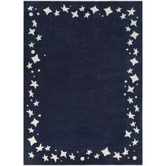 a blue rug with white stars on the top and bottom, against a white background