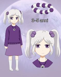 an anime character with long white hair and purple dress, standing in front of a full moon