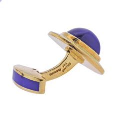 Pair of 18k yellow gold cufflinks by Deakin & Francis, decorated with enamel and lapis lazuli. DESIGNER: Deakin & Francis MATERIAL: 18k Gold GEMSTONES: Lapis DIMENSIONS: Cufflink top is 19mm x 19mm. MARKED/TESTED: D&F, English marks, England. WEIGHT: 34.3 grams CONDITION: Previously Owned/Excellent Condition Luxury Men's Enamel Jewelry, Designer Enamel Jewelry With Polished Finish, Designer Yellow Gold Enamel Jewelry, Designer Cabochon Jewelry Gift, Designer Cabochon Jewelry For Gifts, Designer Cabochon Jewelry As Gift, Designer Cabochon Jewelry As A Gift, Designer Yellow Gold Cabochon Jewelry, Designer Enamel Jewelry For Formal Occasions