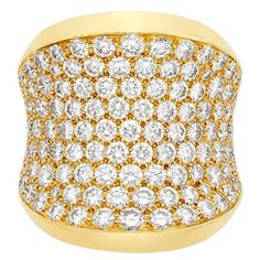 Exquisite Concave wide ring by Cartier France, set with approx. 4.20ctw in diamonds. Ring is a size 4.5, ring top is 23mm wide. Marked: Cartier, 750, 48, 367674, French mark on the outside of the shank. Comes with Cartier box. Weight - 17 grams. Cartier Diamond, Cartier Gold, Cartier Love Ring, Diamond Gold Ring, Eternity Ring Gold, Platinum Diamond Rings, Gold Band Ring, Domed Ring, Diamond Gold